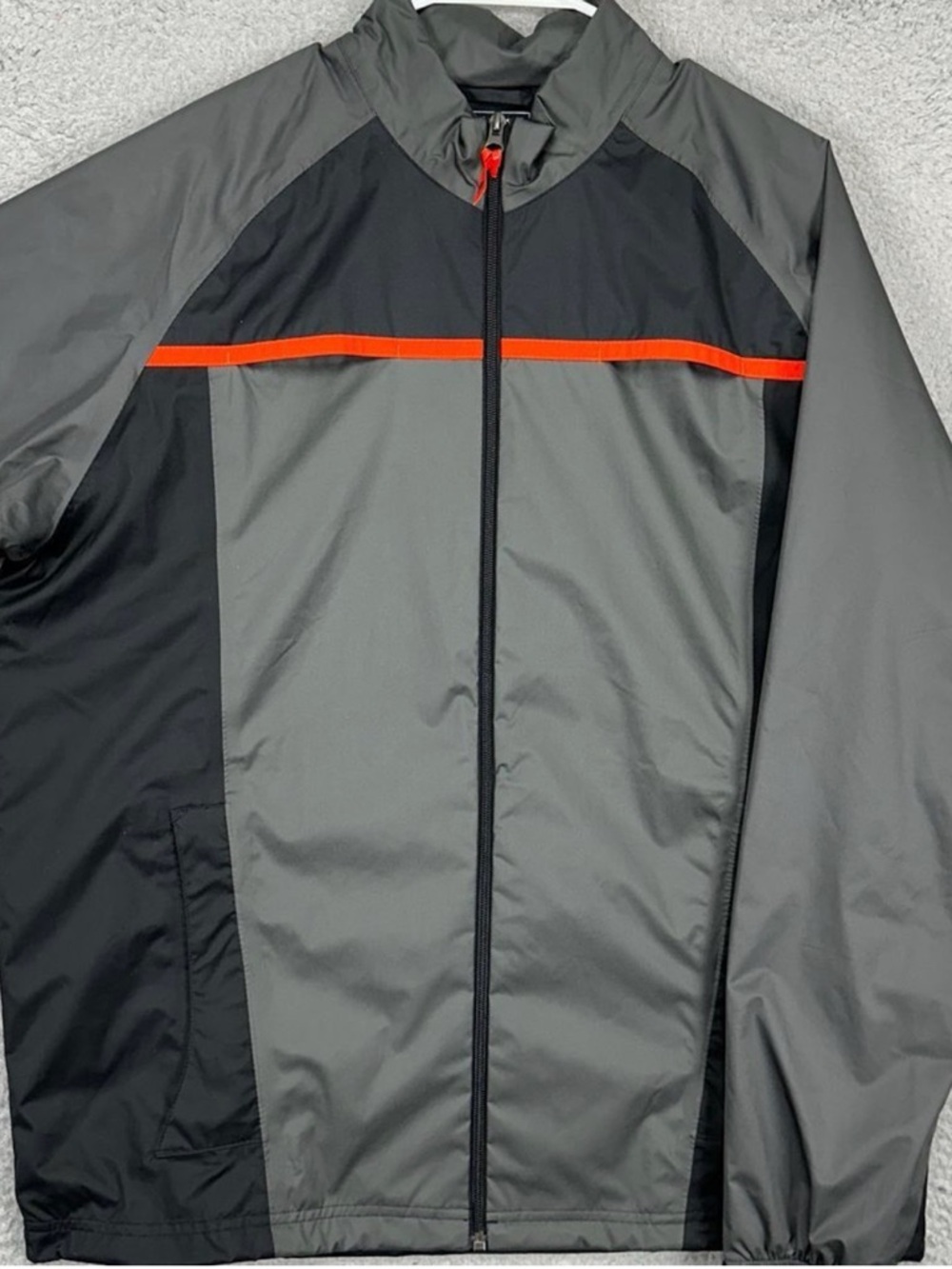 adidas Men's Gray and Black Windbreaker with Orange Trim